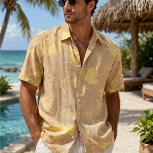 Coastaoro Floral Resort Shirt Men S Yellow Cotton Hawaiian Camp Shirt